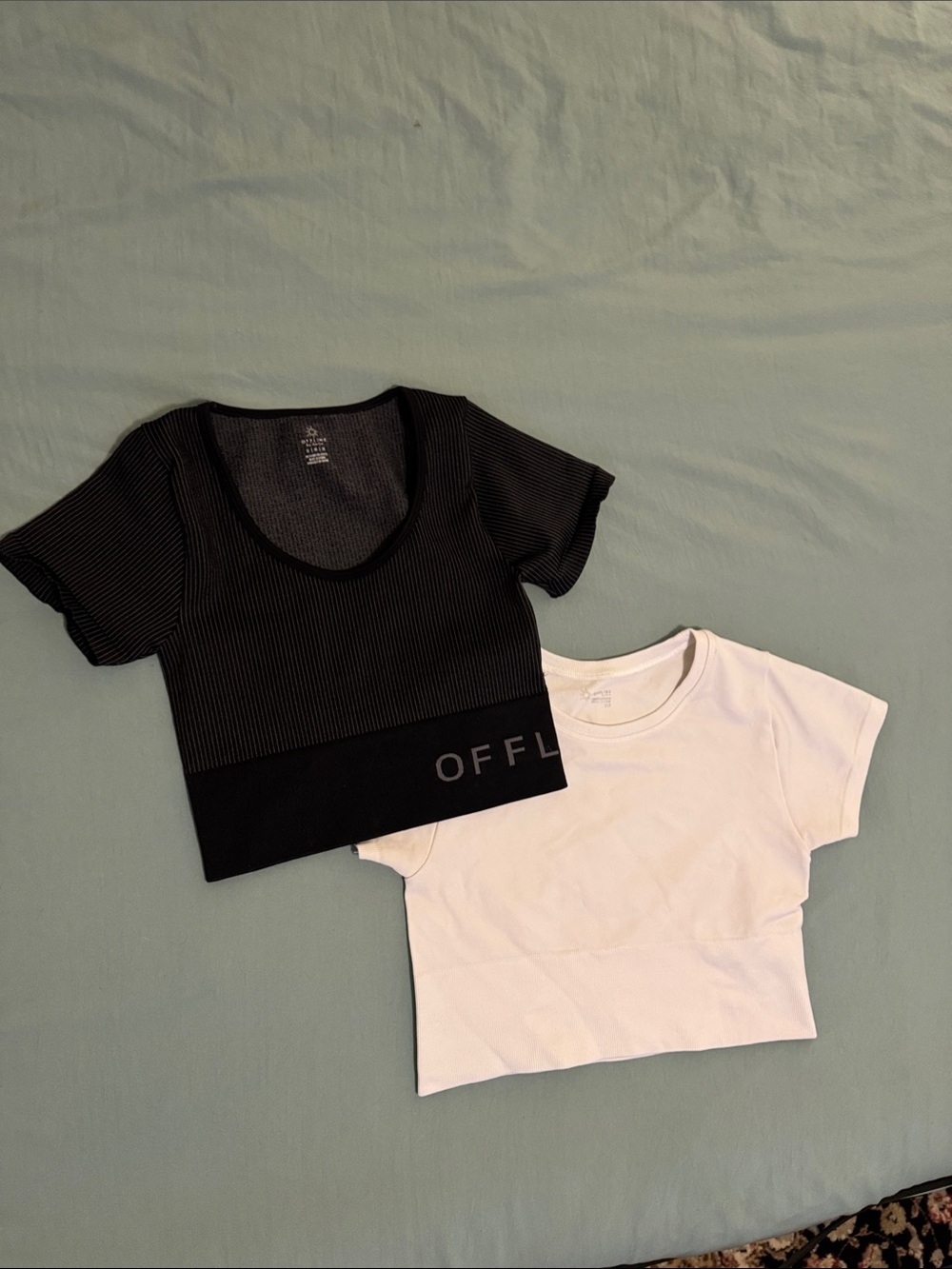 aerie Black Ribbed Crop Top & White Crewneck Tee Set